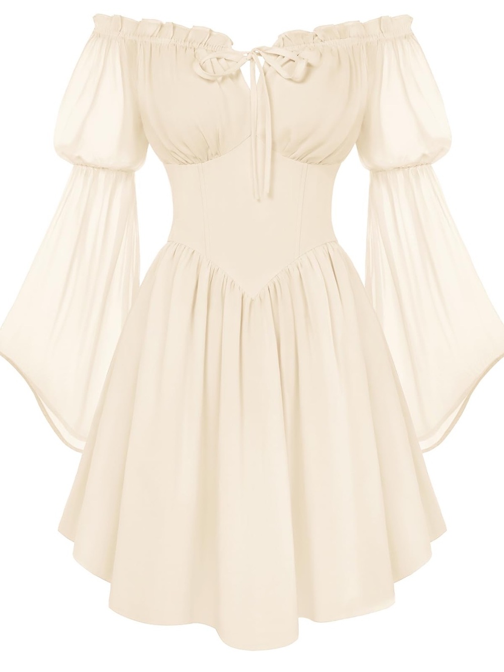 Off-Shoulder Cream Corset Mini Dress with Poet Sleeves